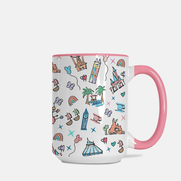Disneyland Parks Icons Disney Inspired Mug 15oz. (Pink + White)