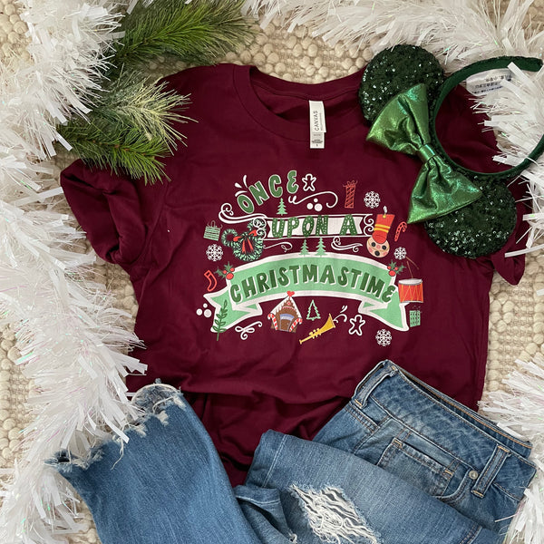 Disney Christmas T-Shirt Once Upon a Christmastime Holiday Short-Sleeve Unisex T-Shirt