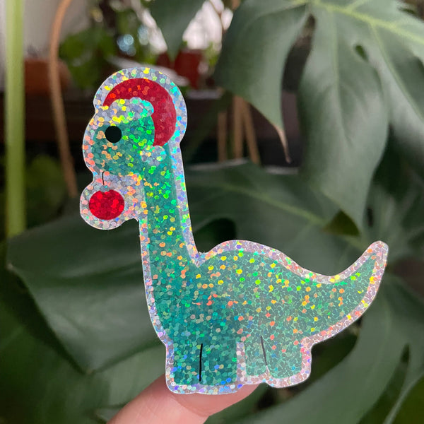 Cute Disney Christmas Hollywood Studios Santa Gertie Christmas Dinosaur Glitter sparkly sticker for laptops, journals, kindle, phone case