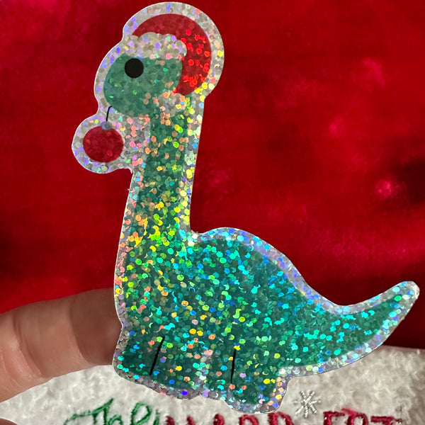 Cute Disney Christmas Hollywood Studios Santa Gertie Christmas Dinosaur Glitter sparkly sticker for laptops, journals, kindle, phone case