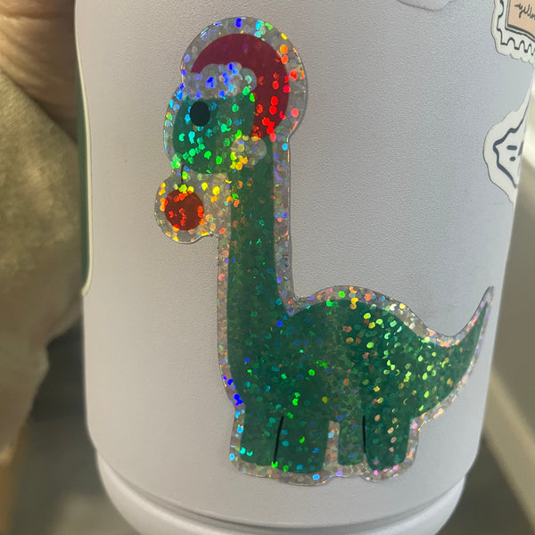 Cute Disney Christmas Hollywood Studios Santa Gertie Christmas Dinosaur Glitter sparkly sticker for laptops, journals, kindle, phone case
