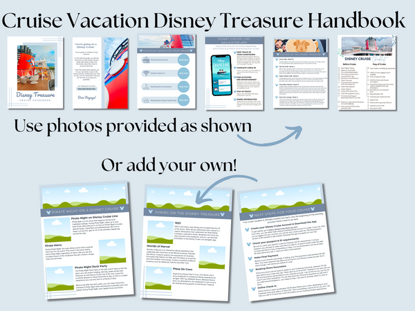 Disney Treasure Cruise Handbook, DCL guidebook, Travel Agent Cruise Canva Template and Downloadable PDF guide, Canva Cruise Guide, DCL packing list
