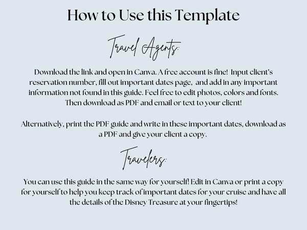 Disney Treasure Cruise Handbook, DCL guidebook, Travel Agent Cruise Canva Template and Downloadable PDF guide, Canva Cruise Guide, DCL packing list