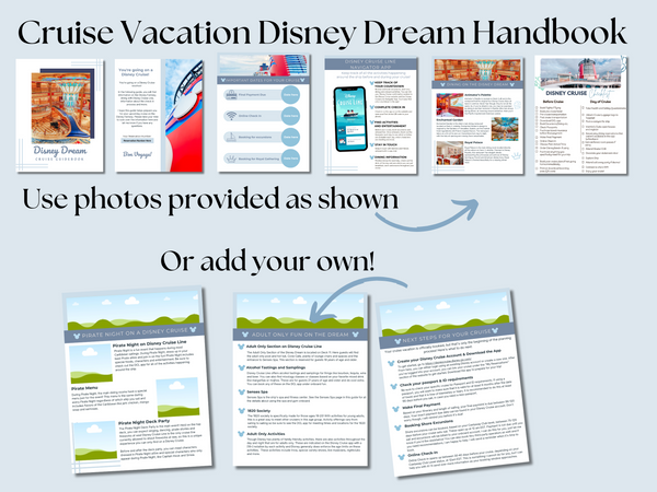 Disney Dream Cruise Handbook, DCL guidebook, Travel Agent Cruise Canva Template and Downloadable PDF guide, Canva Cruise Guide, DCL packing list