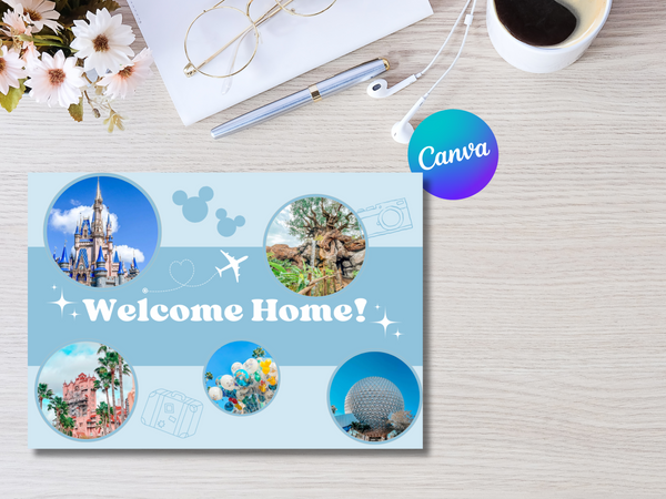 WDW Orlando Travel Agent Welcome Home Thank You Card, Theme Park Post Card, Editable Canva Template, Travel Planner