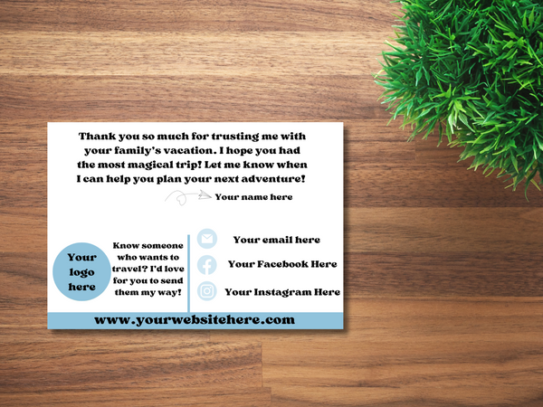 WDW Orlando Travel Agent Welcome Home Thank You Card, Theme Park Post Card, Editable Canva Template, Travel Planner