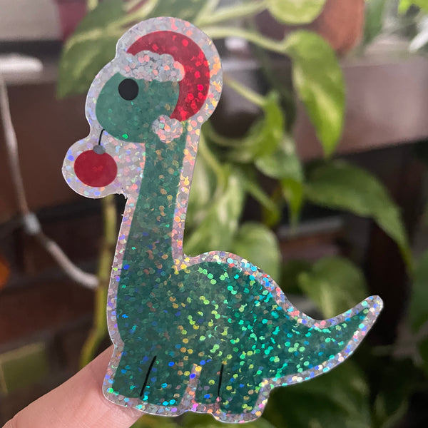 Cute Disney Christmas Hollywood Studios Santa Gertie Christmas Dinosaur Glitter sparkly sticker for laptops, journals, kindle, phone case