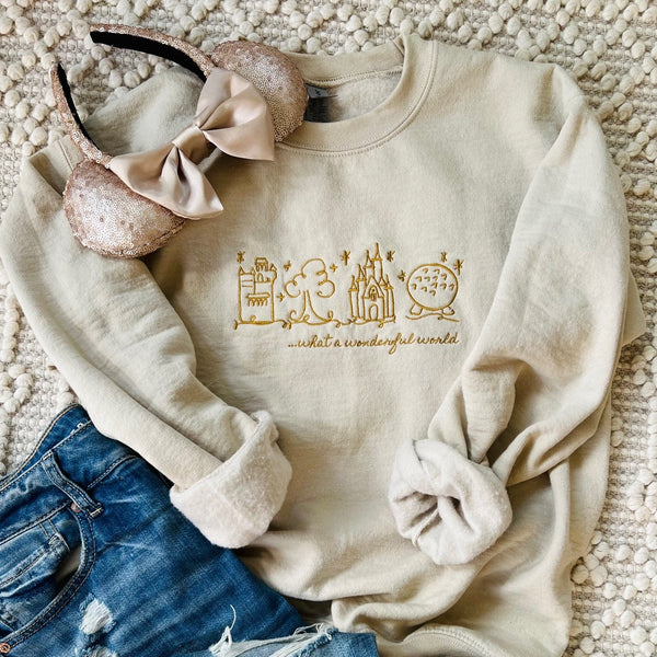 Disney World Parks EMBROIDERED Sweater What a Wonderful World Disney Unisex Sweatshirt