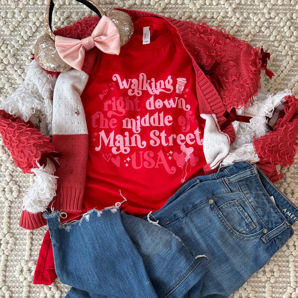 Disney Main Street USA Valentine's Day Shirt Magic Kingdom Mickey Balloons Unisex t-shirt
