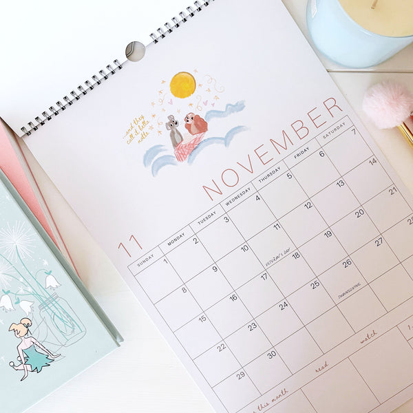 2026 Disney Inspired Illustrated Quote Wall Calendar 12 Month