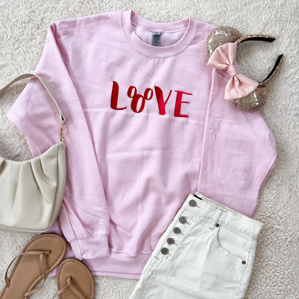 Mickey Love Disney Sweatshirt EMBROIDERED Disney Valentines Day Disney Outfit Disney Love Sweatshirt