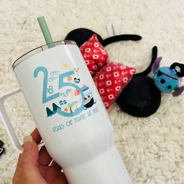 Disney Cruise Line Tumbler 25 year silver anniversary DCL Disney cruise Travel mug with a handle