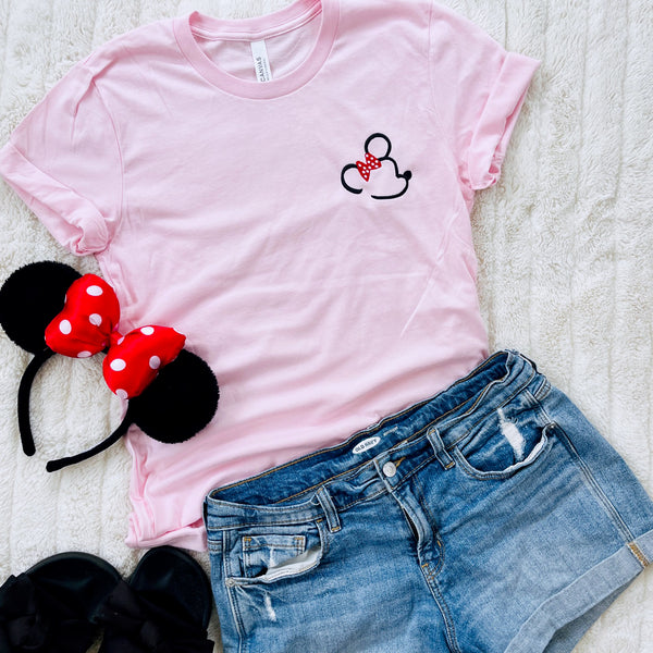 Minnie EMBROIDERED T-shirt READY TO SHIP- Light Pink- Small