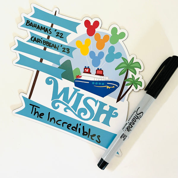Disney WISH Cruise Magnet Family Cruise Magnet for Disney Cruise Door Writeable 5"x 6" Disney Magnet
