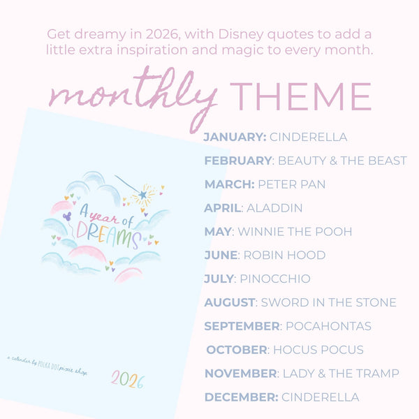 2026 Disney Inspired Illustrated Quote Wall Calendar 12 Month