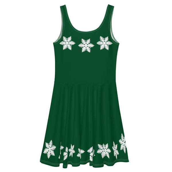 Mickey and Minnie Christmas Dress Disney Christmas Outfit Snowflake Green Skater Dress