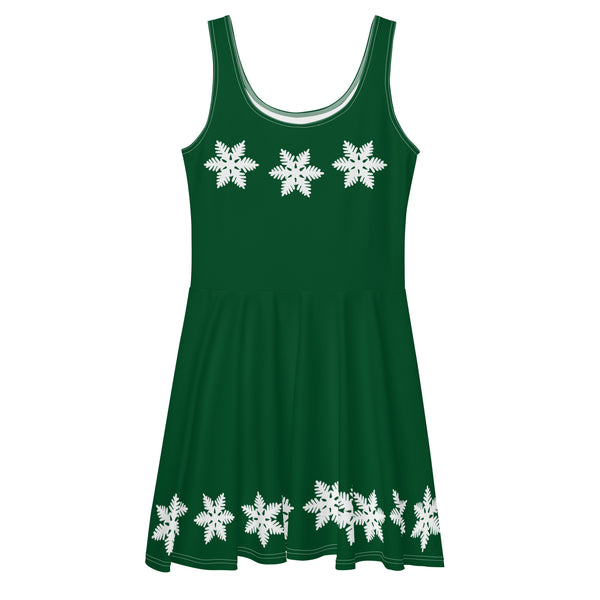 Mickey and Minnie Christmas Dress Disney Christmas Outfit Snowflake Green Skater Dress