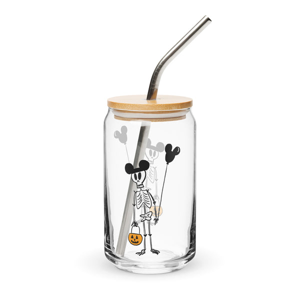 Funny Disney Halloween Skeleton Disney Coffee Cup with Mickey Balloon and Trick or Treat Pumpkin Can-shaped glass