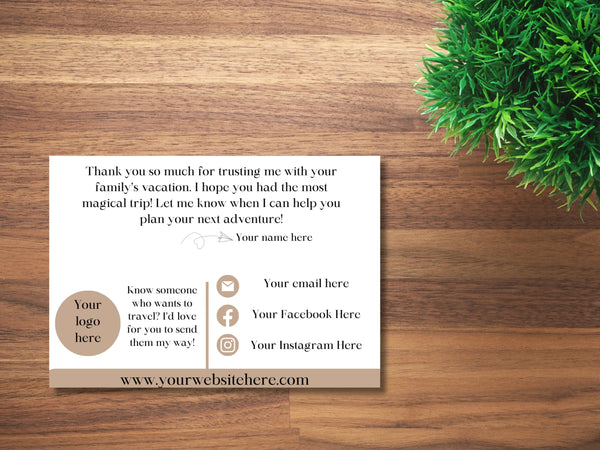 Disney Travel Agent Welcome Home Thank You Card, Travel Planner Post Card, Editable Canva Template, Travel Planner