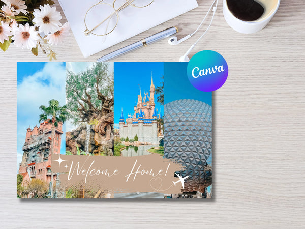 Disney Travel Agent Welcome Home Thank You Card, Travel Planner Post Card, Editable Canva Template, Travel Planner