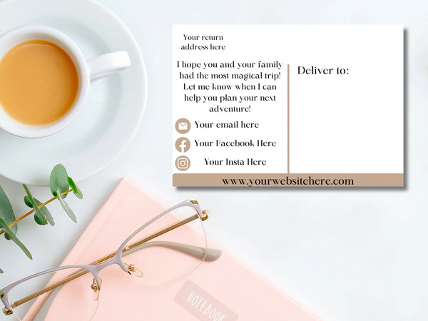 Disney Travel Agent Welcome Home Thank You Card, Travel Planner Post Card, Editable Canva Template, Travel Planner