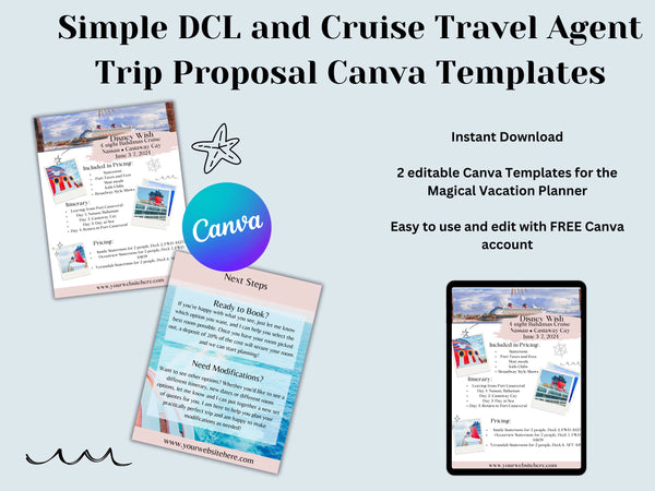 Disney Cruise Line Travel Agent Cruise Vacation Trip Simple Proposal Canva Templates Editable Downloads