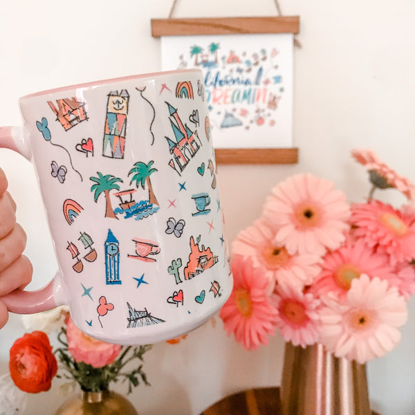Disneyland Parks Icons Disney Inspired Mug 15oz. (Pink + White)