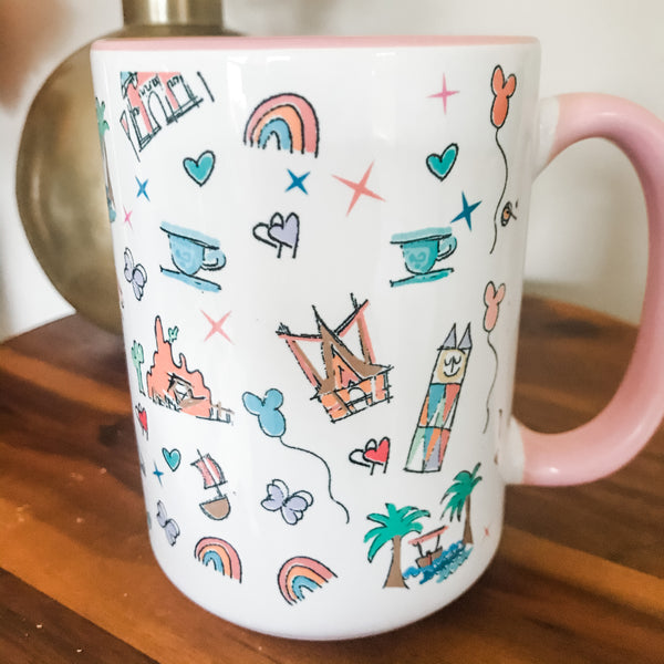 Disneyland Parks Icons Disney Inspired Mug 15oz. (Pink + White)