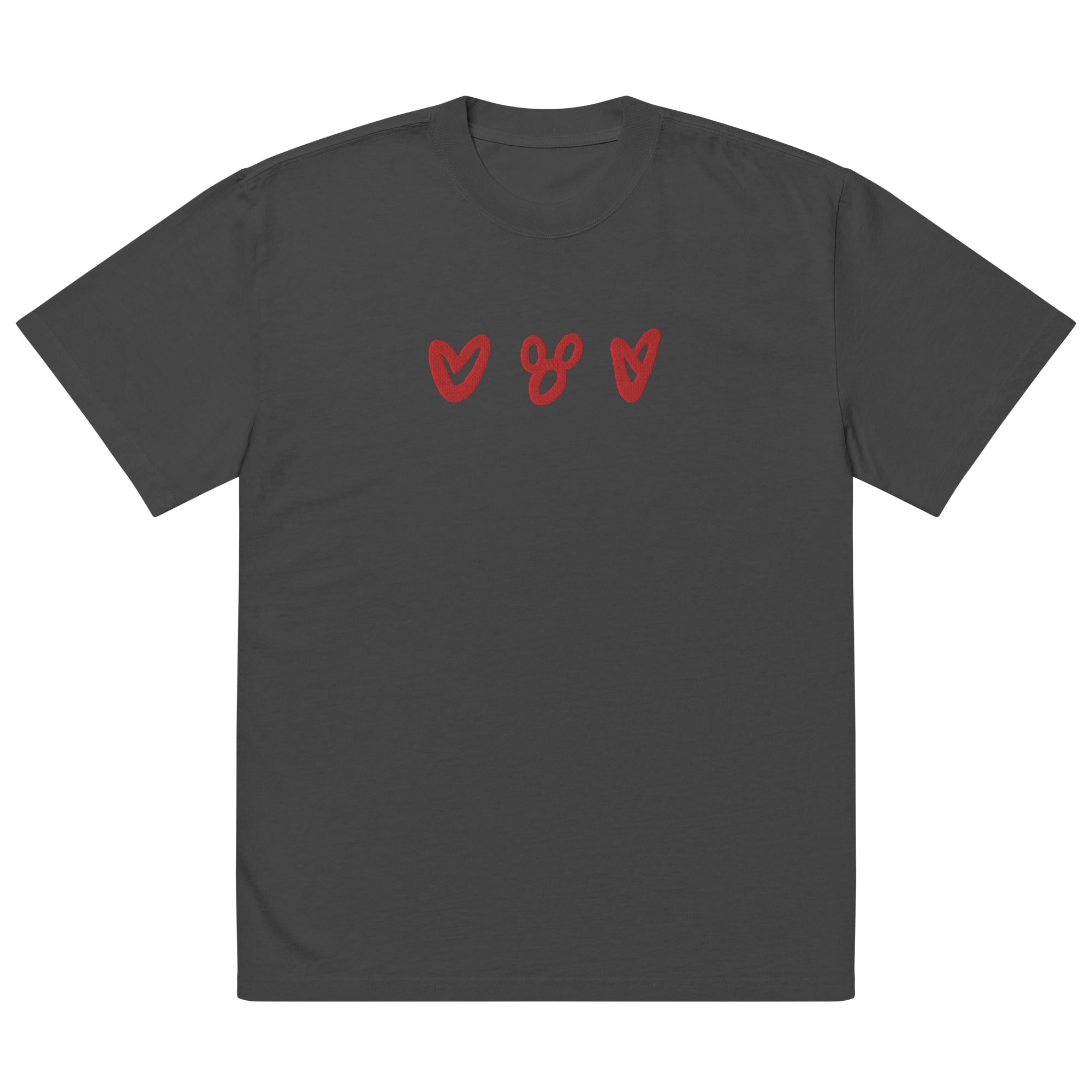 Hearts and Mickey EMBROIDERED T-Shirt Disney Valentines Day Hearts Heavy Weight Faded T-Shirt