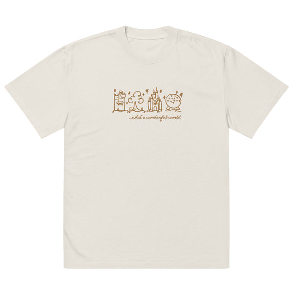 Disney World Parks EMBROIDERED T-Shirt What a Wonderful World Heavy Weight Faded T-Shirt