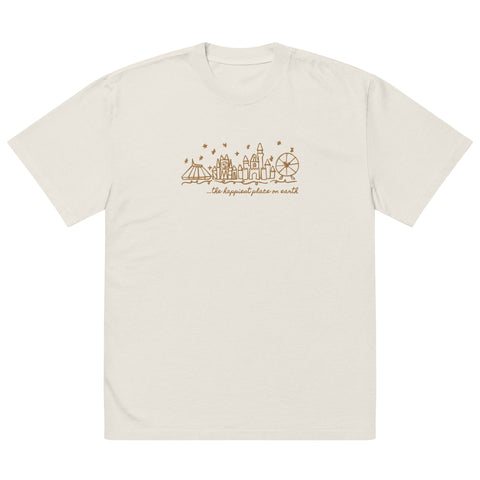 Disneyland EMBROIDERED T-Shirt Happiest Place on Earth Heavy Weight Faded T-Shirt