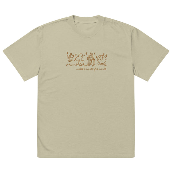 Disney World Parks EMBROIDERED T-Shirt What a Wonderful World Heavy Weight Faded T-Shirt