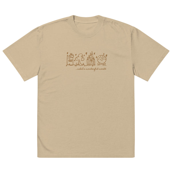 Disney World Parks EMBROIDERED T-Shirt What a Wonderful World Heavy Weight Faded T-Shirt