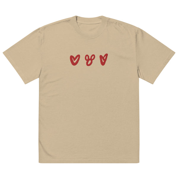 Hearts and Mickey EMBROIDERED T-Shirt Disney Valentines Day Hearts Heavy Weight Faded T-Shirt