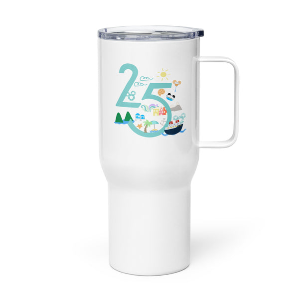 Disney Cruise Line Tumbler 25 year silver anniversary DCL Disney cruise Travel mug with a handle