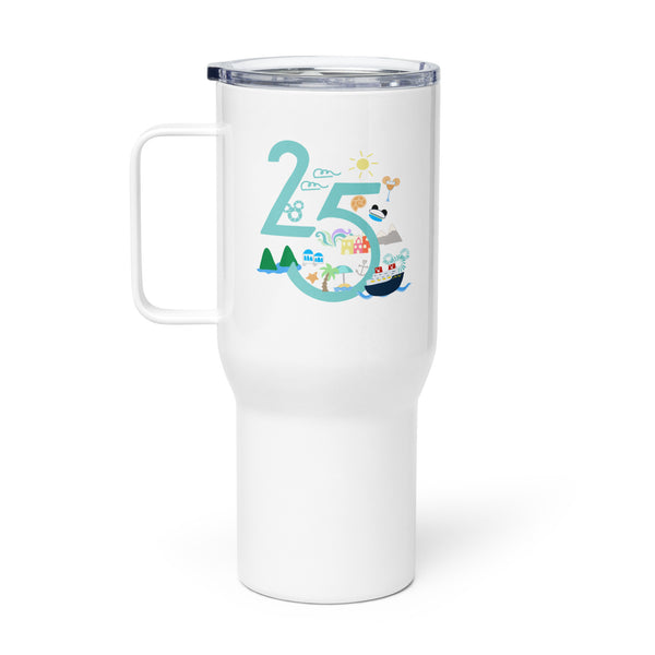 Disney Cruise Line Tumbler 25 year silver anniversary DCL Disney cruise Travel mug with a handle