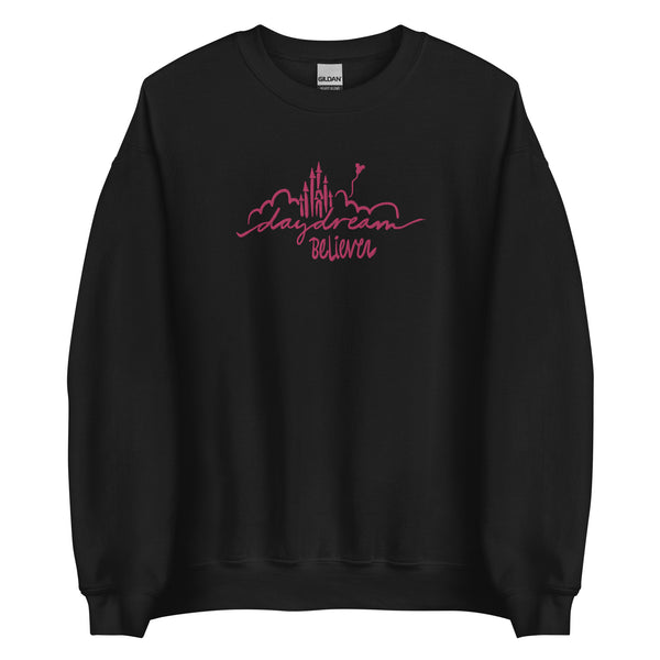 Disney Castle EMBROIDERED Sweatshirt Daydream Believer with Mickey Balloon Unisex Disney Embroidered Sweatshirt