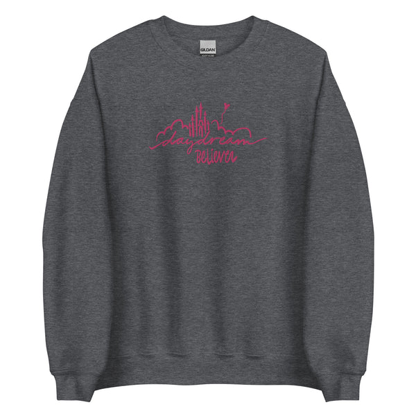 Disney Castle EMBROIDERED Sweatshirt Daydream Believer with Mickey Balloon Unisex Disney Embroidered Sweatshirt