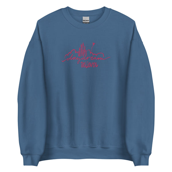 Disney Castle EMBROIDERED Sweatshirt Daydream Believer with Mickey Balloon Unisex Disney Embroidered Sweatshirt