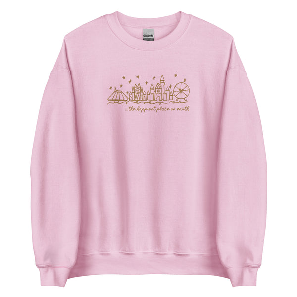 Disneyland EMBROIDERED Sweatshirt Happiest Place on Earth Sweater Disneyland Unisex Embroidered Sweatshirt