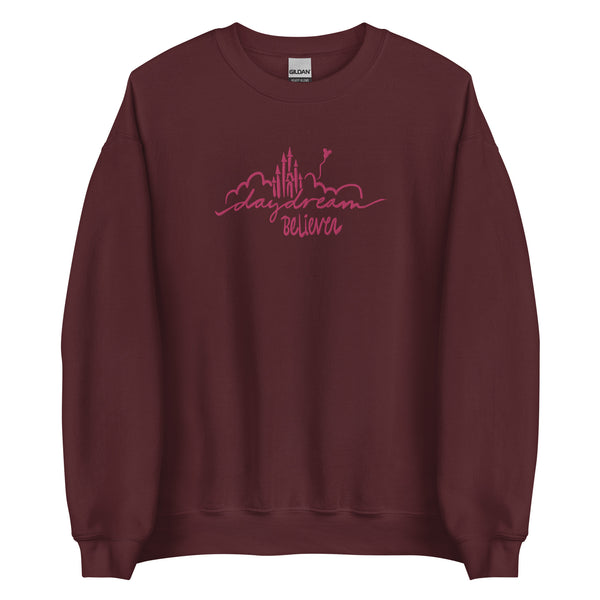 Disney Castle EMBROIDERED Sweatshirt Daydream Believer with Mickey Balloon Unisex Disney Embroidered Sweatshirt
