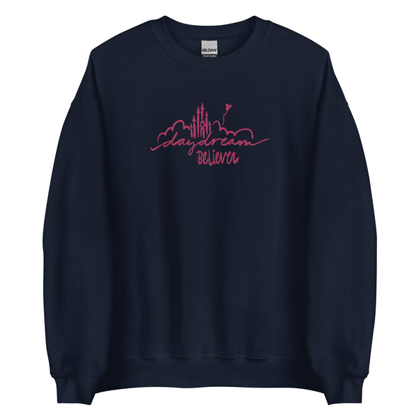 Disney Castle EMBROIDERED Sweatshirt Daydream Believer with Mickey Balloon Unisex Disney Embroidered Sweatshirt