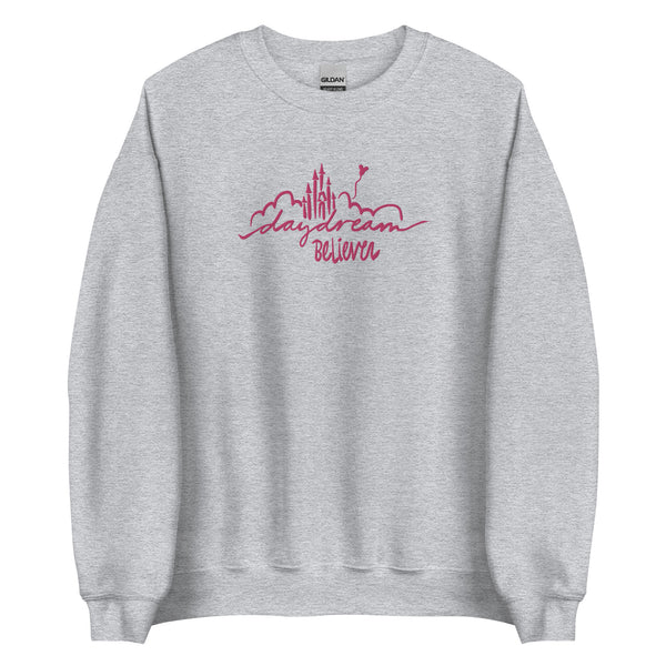 Disney Castle EMBROIDERED Sweatshirt Daydream Believer with Mickey Balloon Unisex Disney Embroidered Sweatshirt