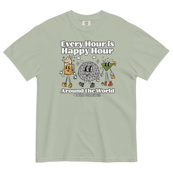 Disney Epcot Drinking COMFORT COLORS T-shirt Every Hour is Happy Hour Drinking Around the World Food and Wine Shirt