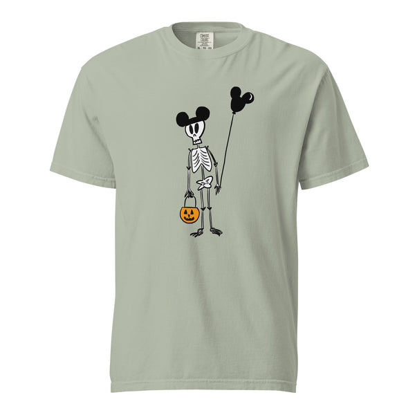 Funny Disney Halloween Skeleton Comfort Colors T-shirt with Mickey Balloon and Trick or Treat Pumpkin Unisex  t-shirt