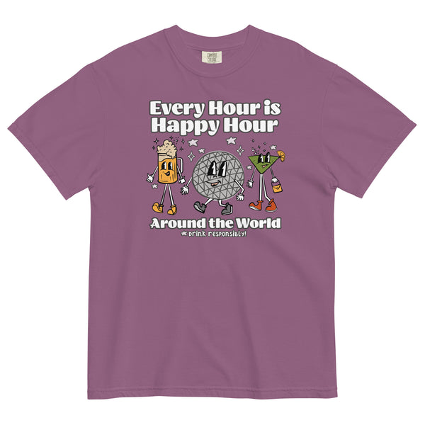 Disney Epcot Drinking COMFORT COLORS T-shirt Every Hour is Happy Hour Drinking Around the World Food and Wine Shirt