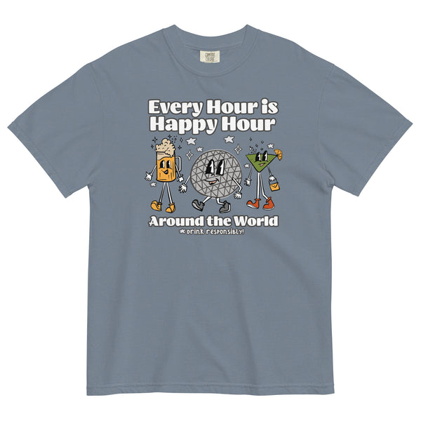 Disney Epcot Drinking COMFORT COLORS T-shirt Every Hour is Happy Hour Drinking Around the World Food and Wine Shirt