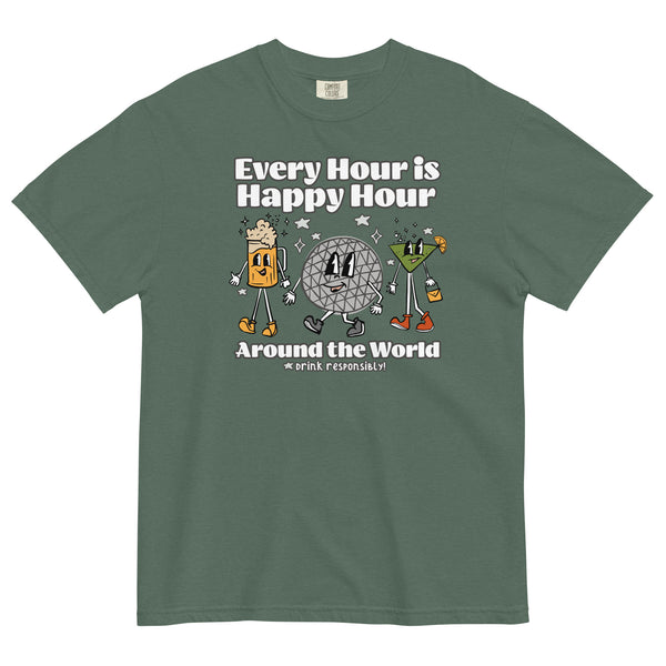 Disney Epcot Drinking COMFORT COLORS T-shirt Every Hour is Happy Hour Drinking Around the World Food and Wine Shirt