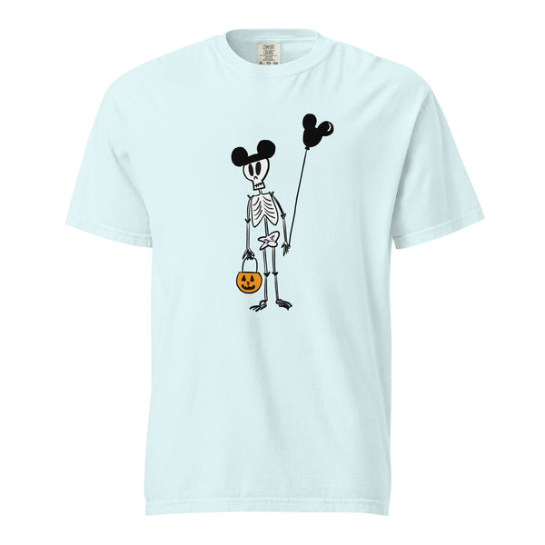 Funny Disney Halloween Skeleton Comfort Colors T-shirt with Mickey Balloon and Trick or Treat Pumpkin Unisex  t-shirt