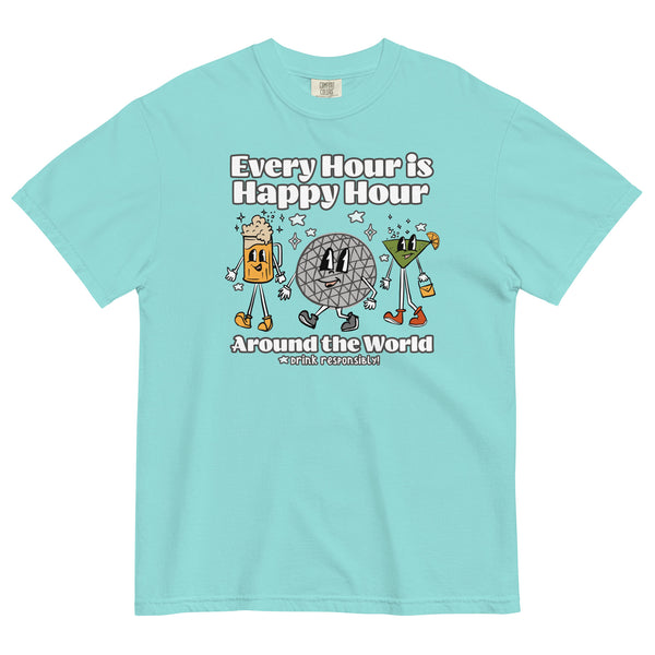 Disney Epcot Drinking COMFORT COLORS T-shirt Every Hour is Happy Hour Drinking Around the World Food and Wine Shirt
